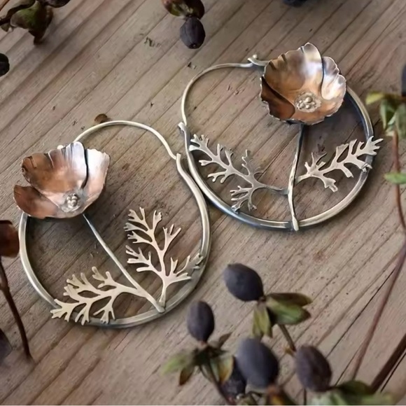 Flower Hoop Dangle Earrings - Picture 1 of 4